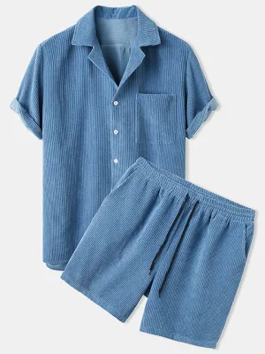 Corduroy Short Sleeve Shirts  Shorts Sets