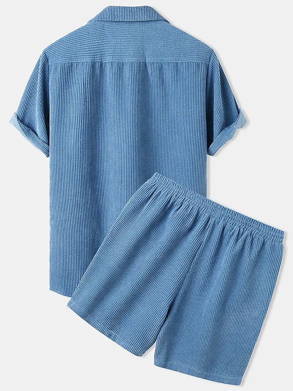 Corduroy Short Sleeve Shirts  Shorts Sets