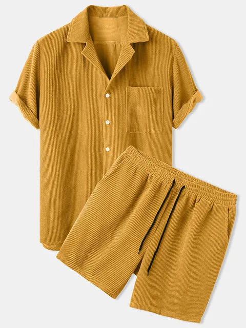 Corduroy Short Sleeve Shirts  Shorts Sets