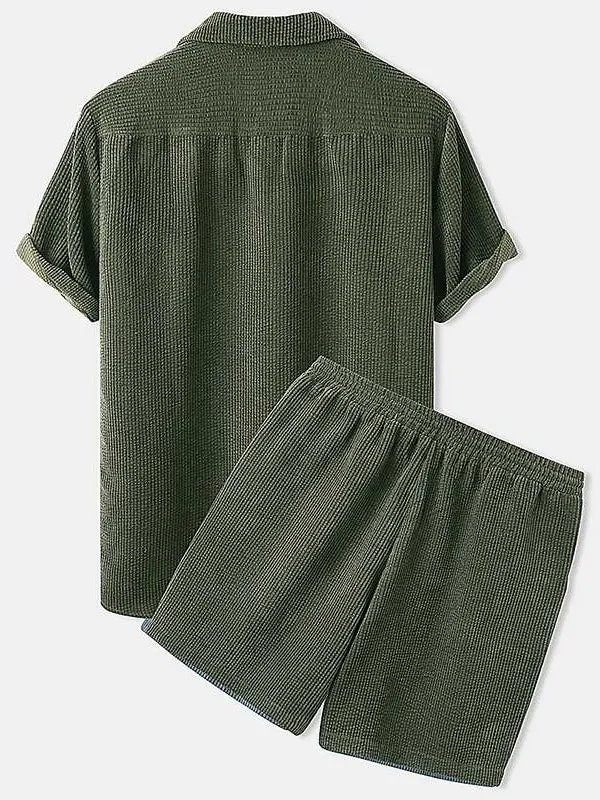 Corduroy Short Sleeve Shirts  Shorts Sets