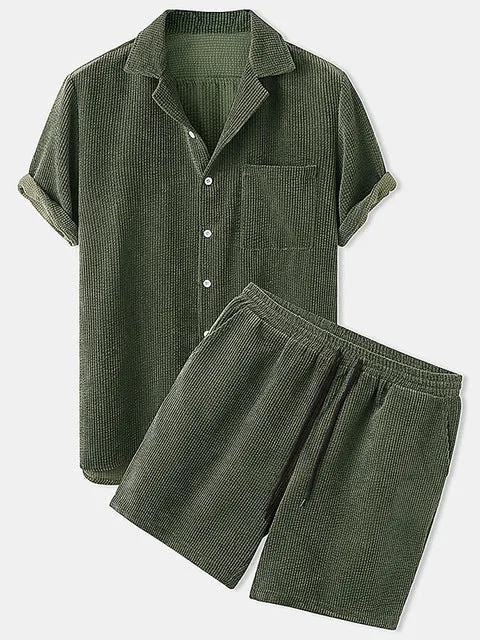 Corduroy Short Sleeve Shirts  Shorts Sets