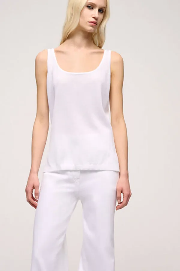 CUNICOLO B WHITE LINEN-BLEND TANK TOP