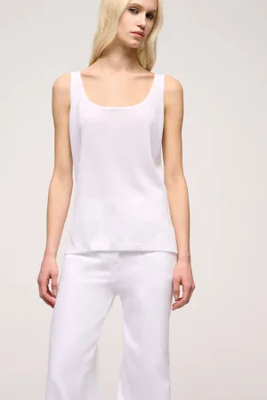 CUNICOLO B WHITE LINEN-BLEND TANK TOP