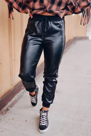 Fab Faux Leather Contrast Joggers