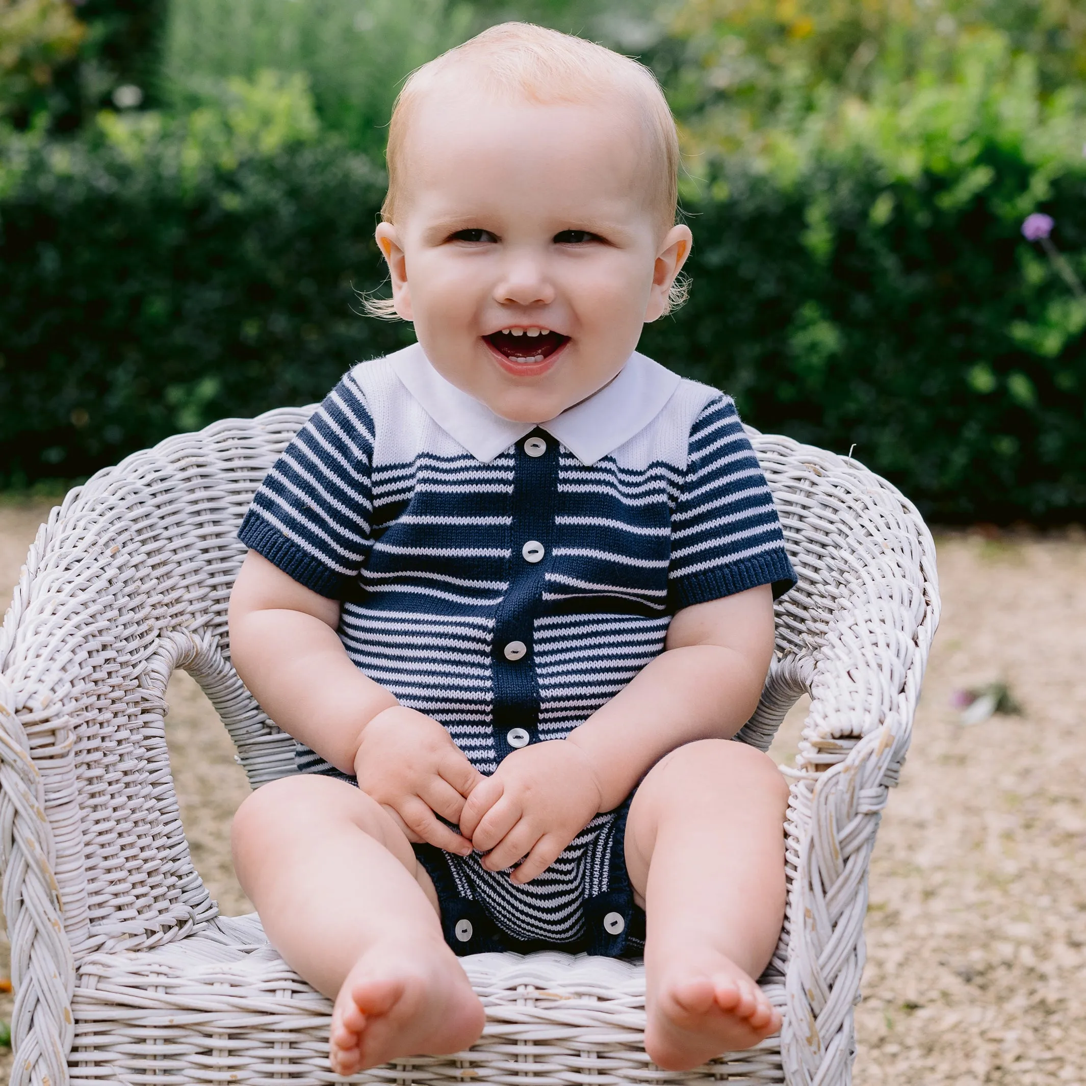 Fabian Navy Knitted Boys Romper