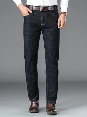 Father's Day Gift, Classic Design Straight Fit Jeans, Men's Casual Slightly Stretch Trousers For Spring Fall Business