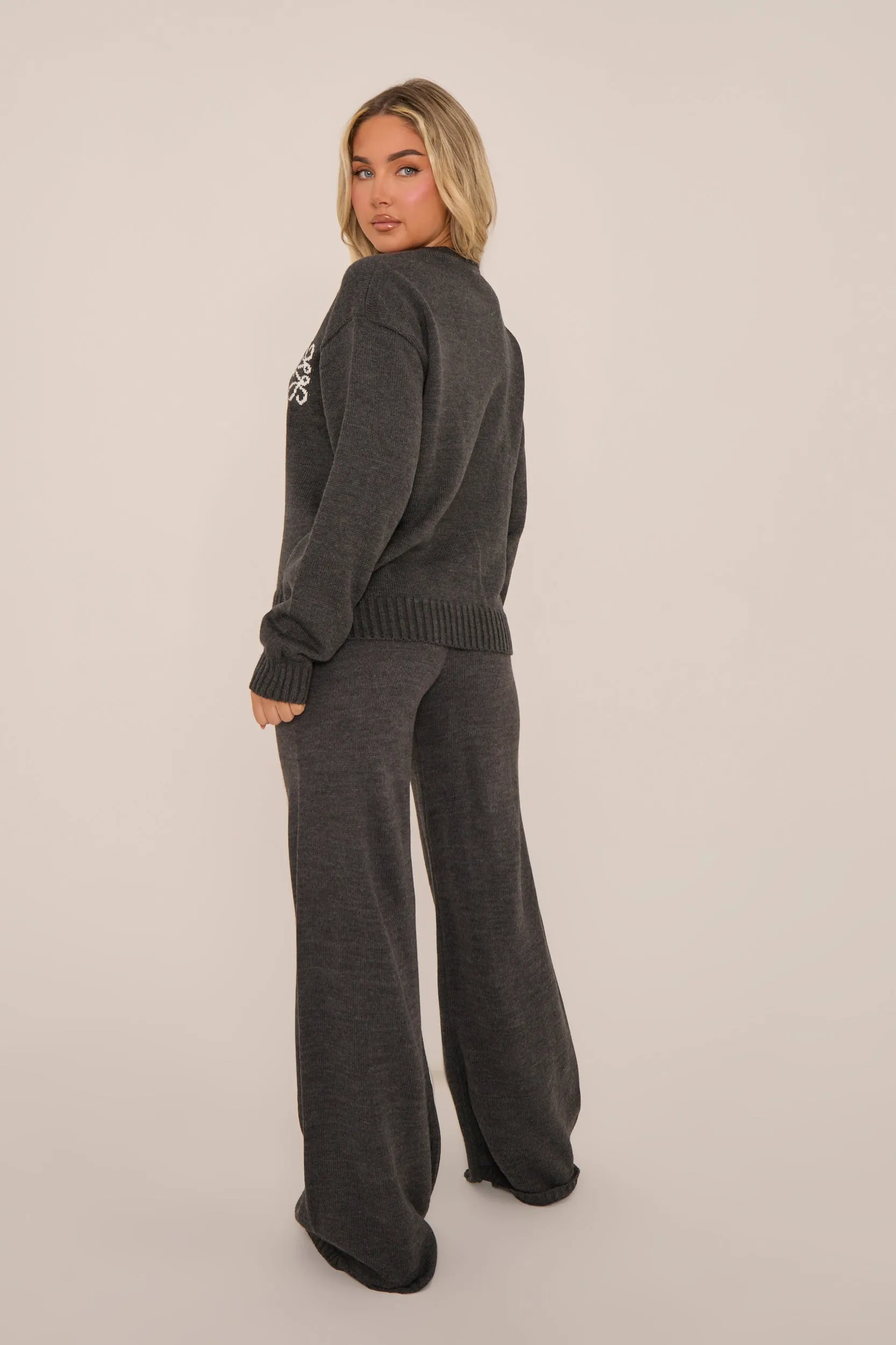 Grey High Waist Wide Leg Joggers - Lively