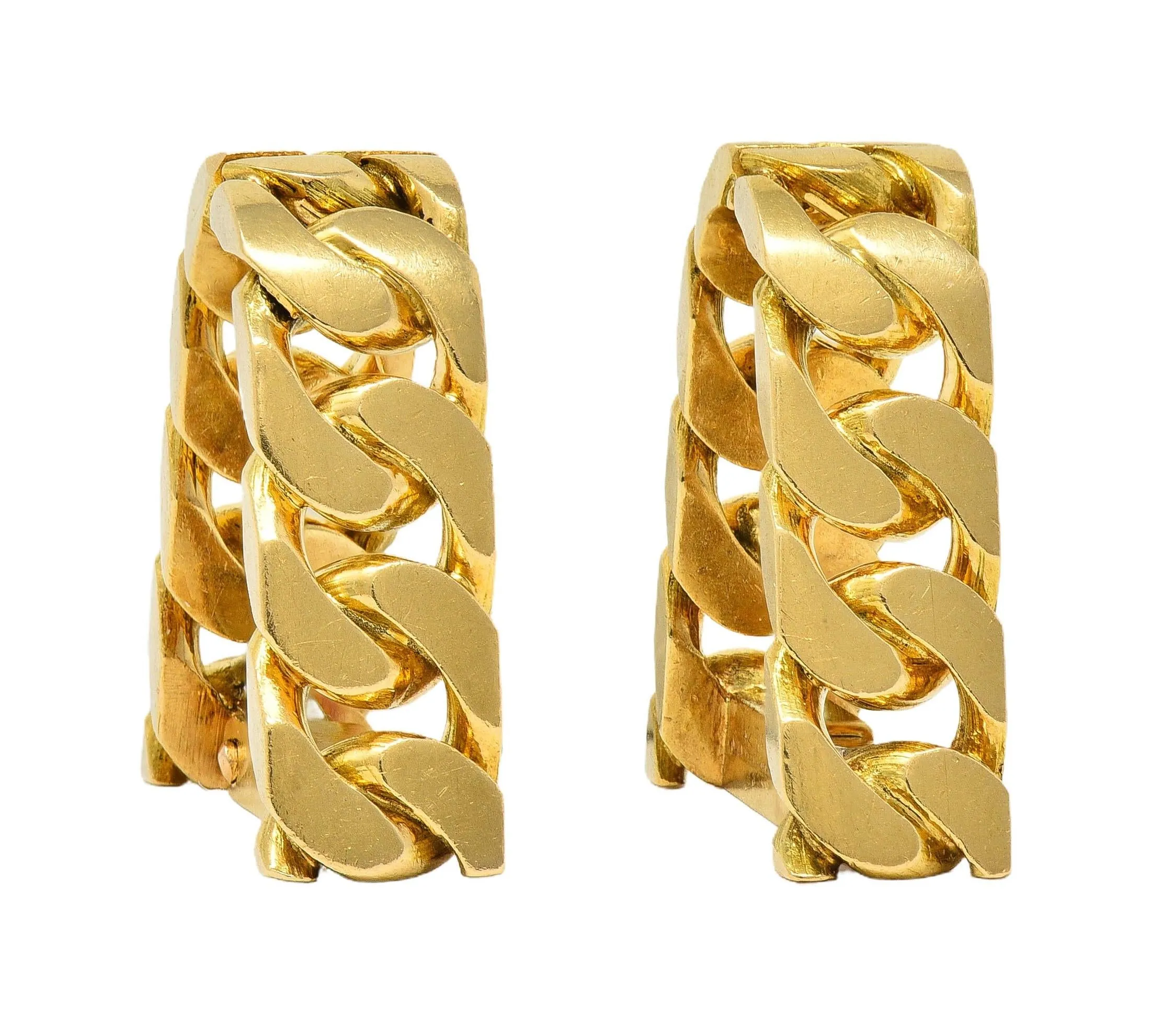 Hermès Paris 18 Karat Yellow Gold Curb Link Vintage Men's French Stirrup Cufflinks