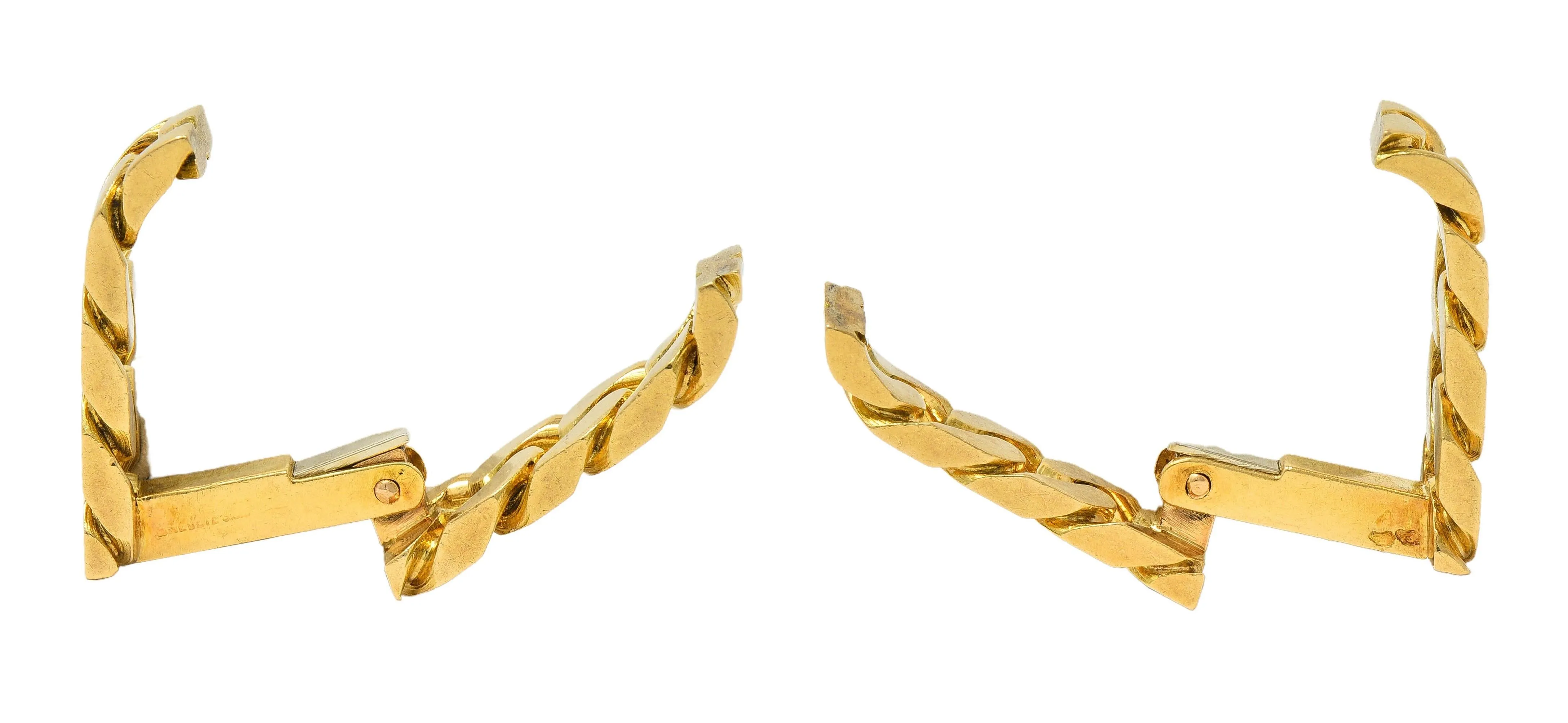Hermès Paris 18 Karat Yellow Gold Curb Link Vintage Men's French Stirrup Cufflinks