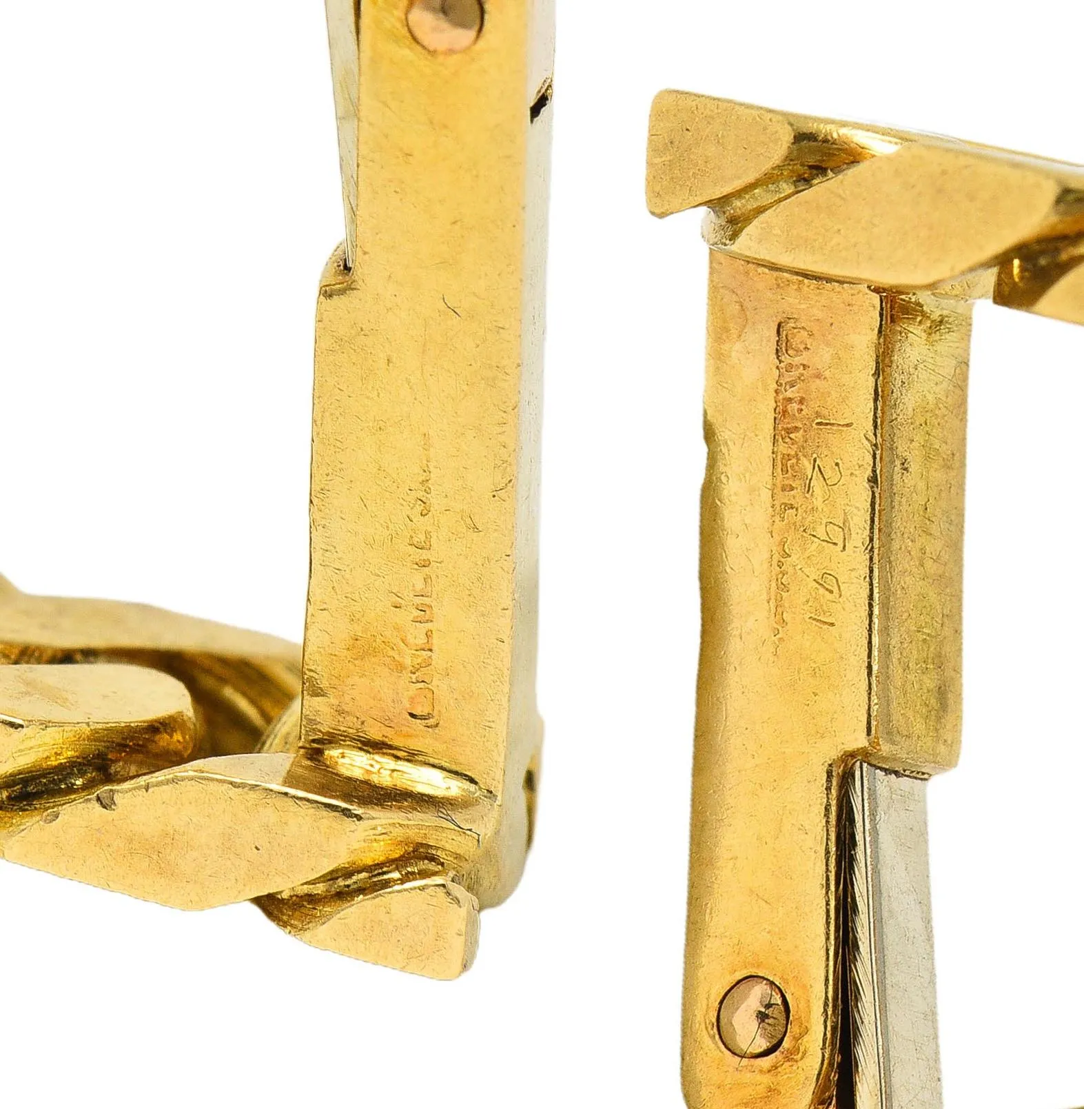 Hermès Paris 18 Karat Yellow Gold Curb Link Vintage Men's French Stirrup Cufflinks