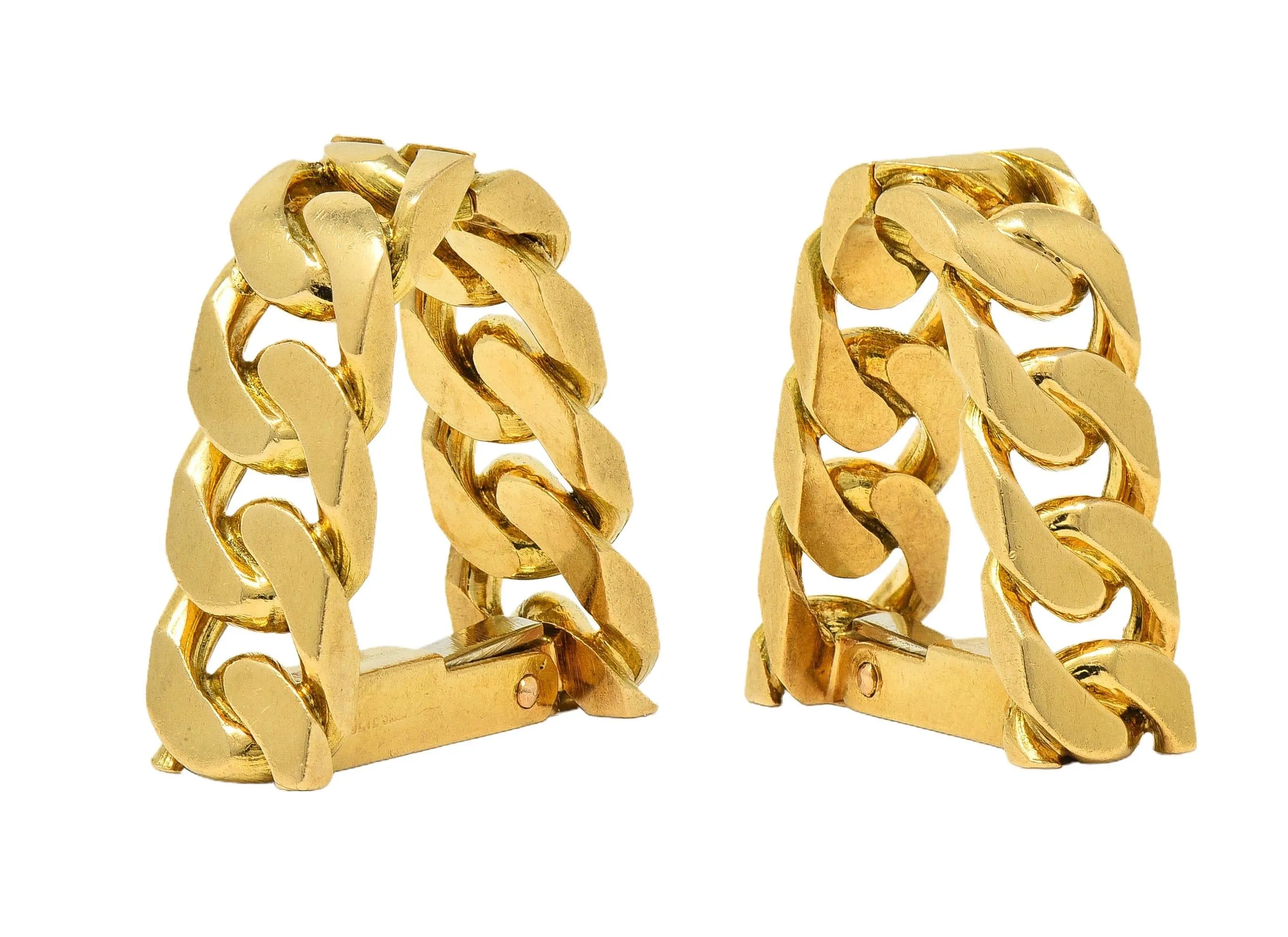 Hermès Paris 18 Karat Yellow Gold Curb Link Vintage Men's French Stirrup Cufflinks