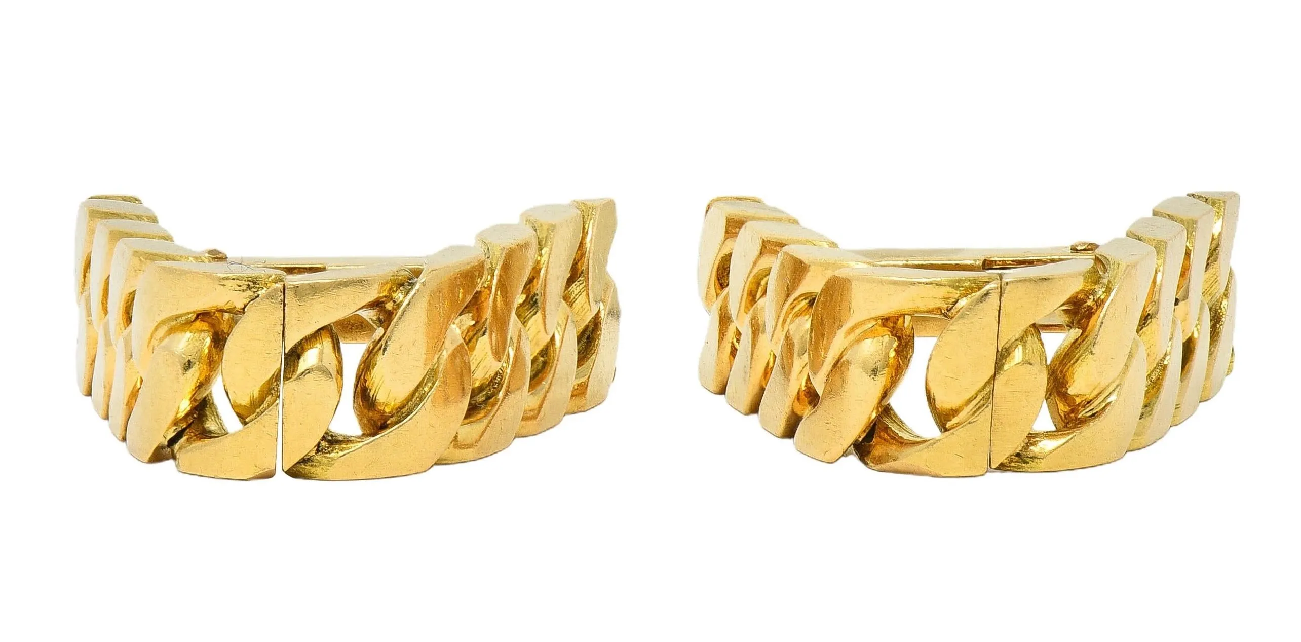Hermès Paris 18 Karat Yellow Gold Curb Link Vintage Men's French Stirrup Cufflinks