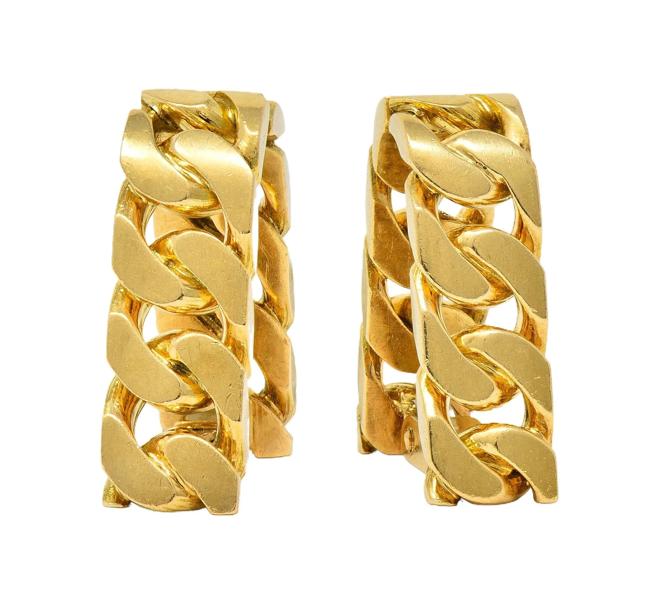 Hermès Paris 18 Karat Yellow Gold Curb Link Vintage Men's French Stirrup Cufflinks