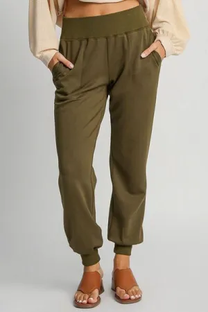 High Rise Elastic Waist Knit Joggers with Pockets