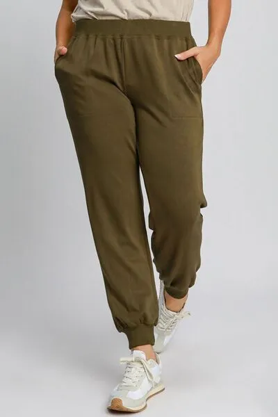 High Rise Elastic Waist Knit Joggers with Pockets