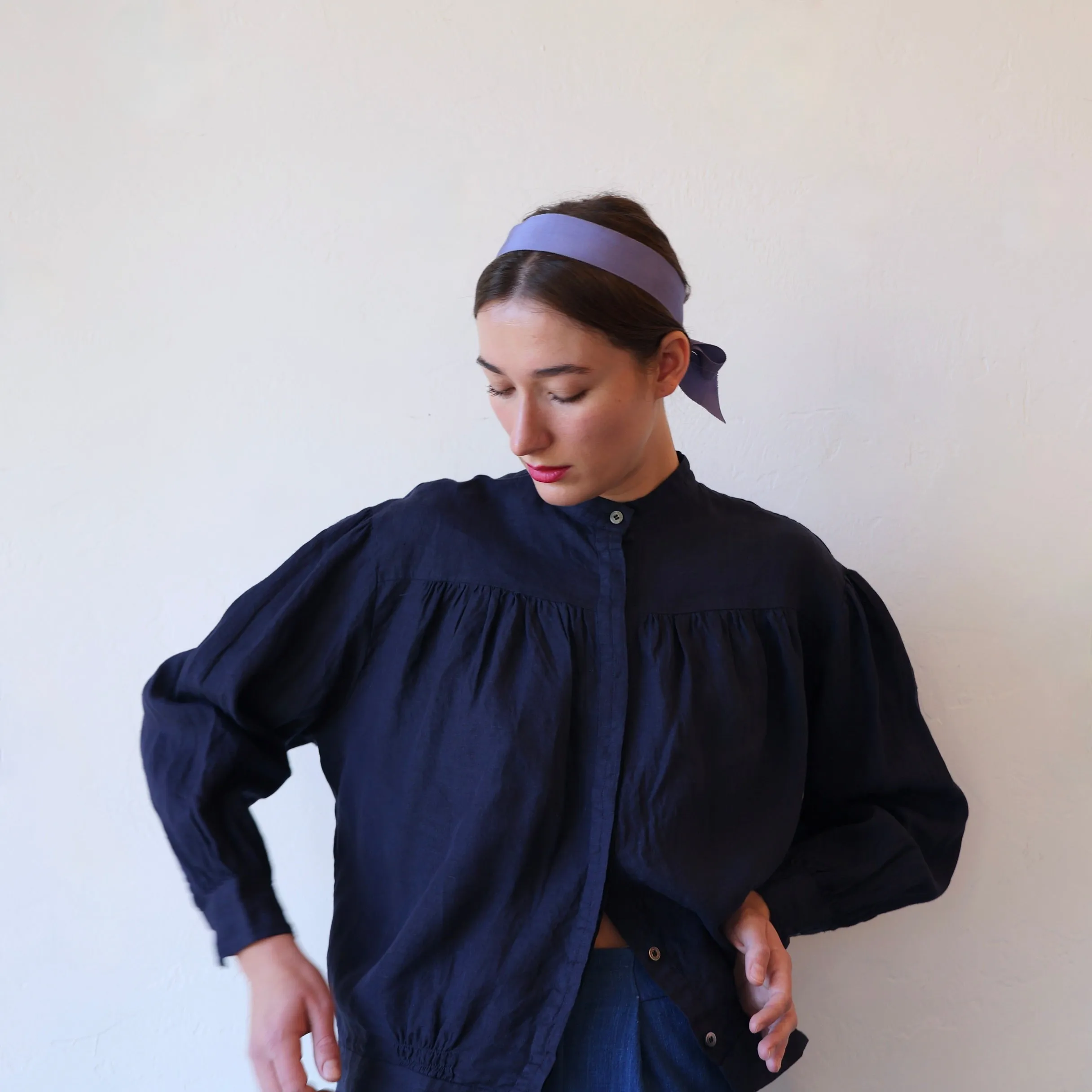 Ichi Antiquités Linen Blouse - Navy