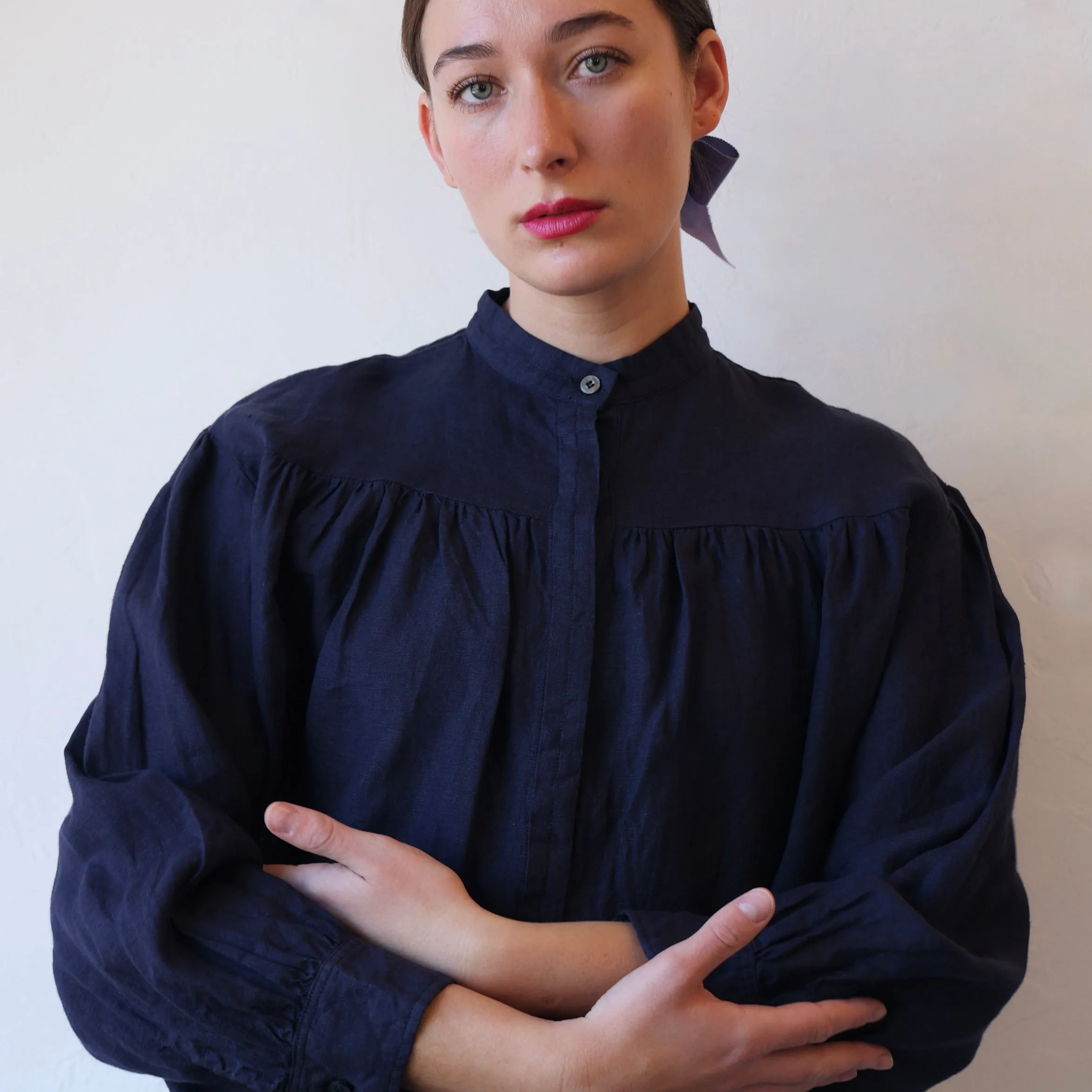 Ichi Antiquités Linen Blouse - Navy