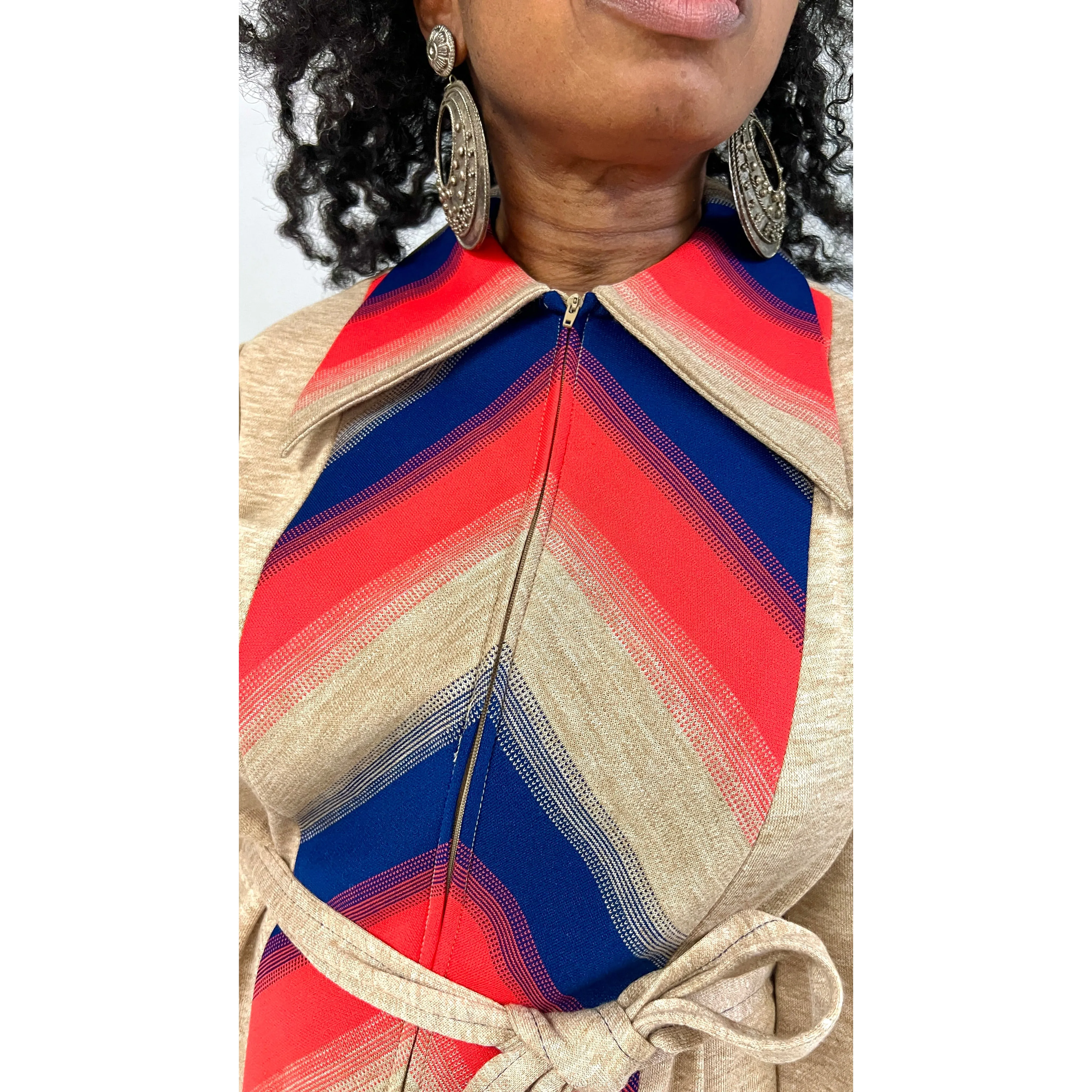 Lady Windsor (Kay Windsor) 1970s Shirt Dress NWT Chevron Pattern Red Blue Tan L