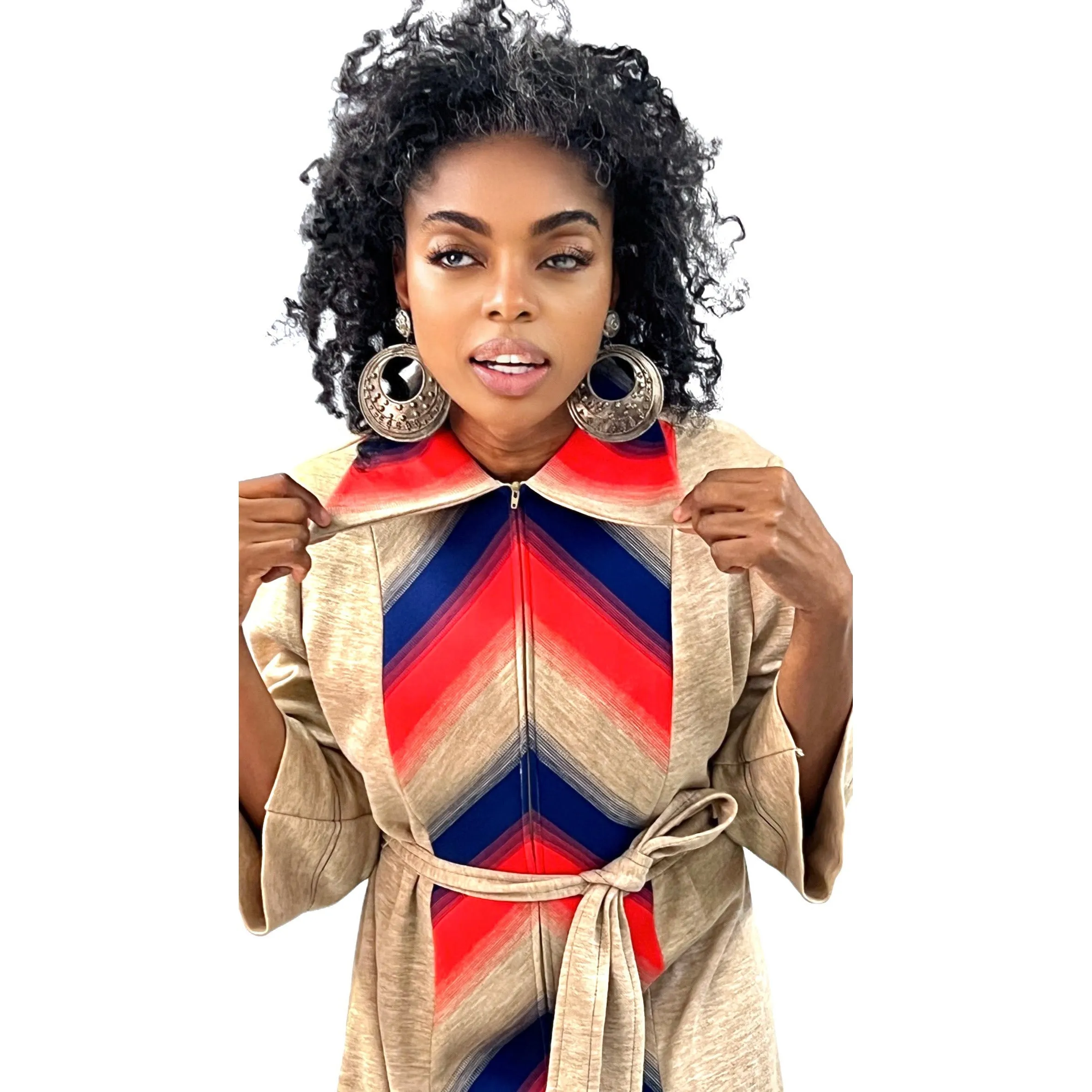 Lady Windsor (Kay Windsor) 1970s Shirt Dress NWT Chevron Pattern Red Blue Tan L