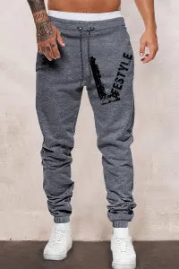 Letter Print Drawstring Elastic Waist Men's Sweatpants