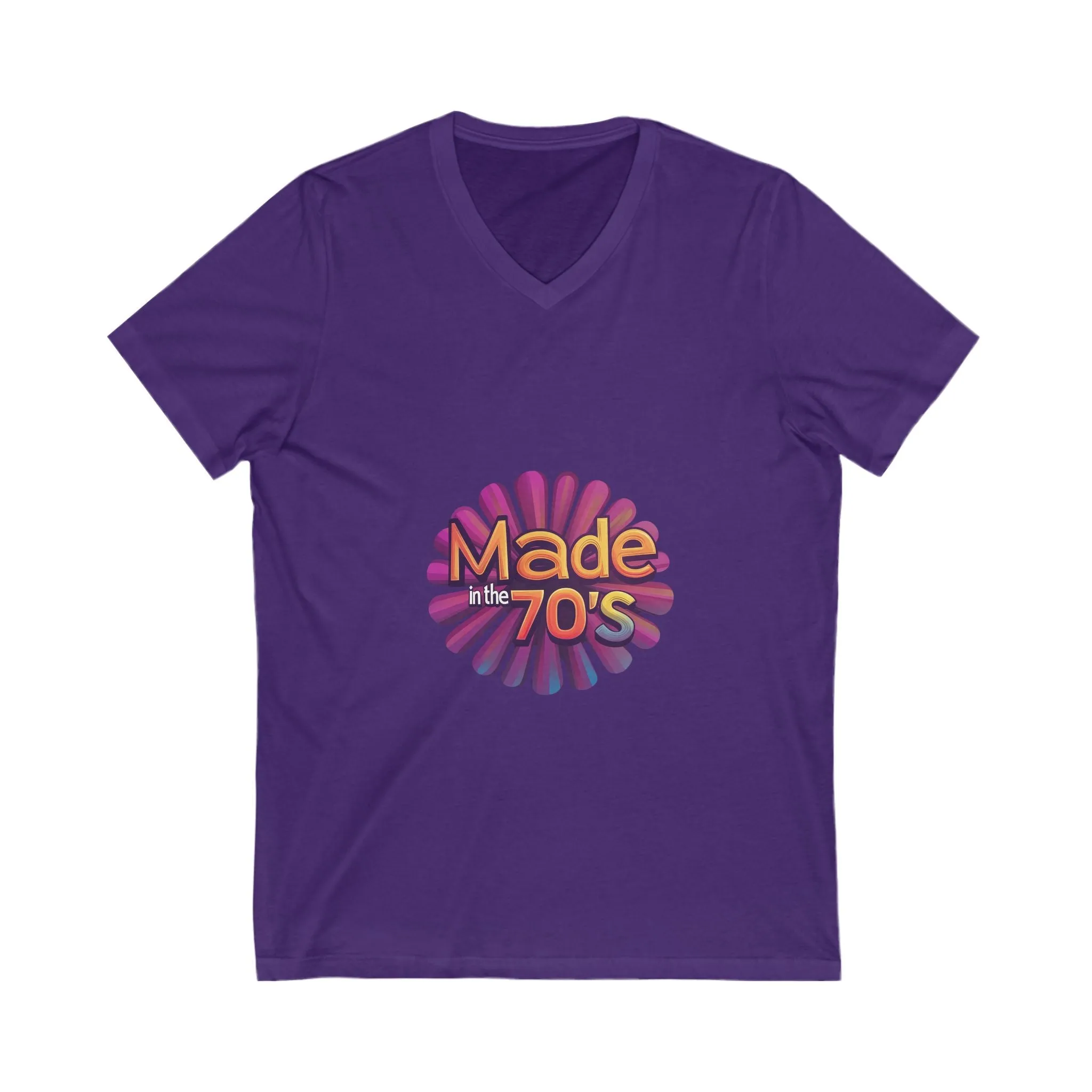 Made in the 70's Retro V-Neck T-Shirt | Vintage Sunburst Design | Retro Birthday Gift