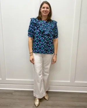 Mallory Top - Navy w/ Scalloped Trim