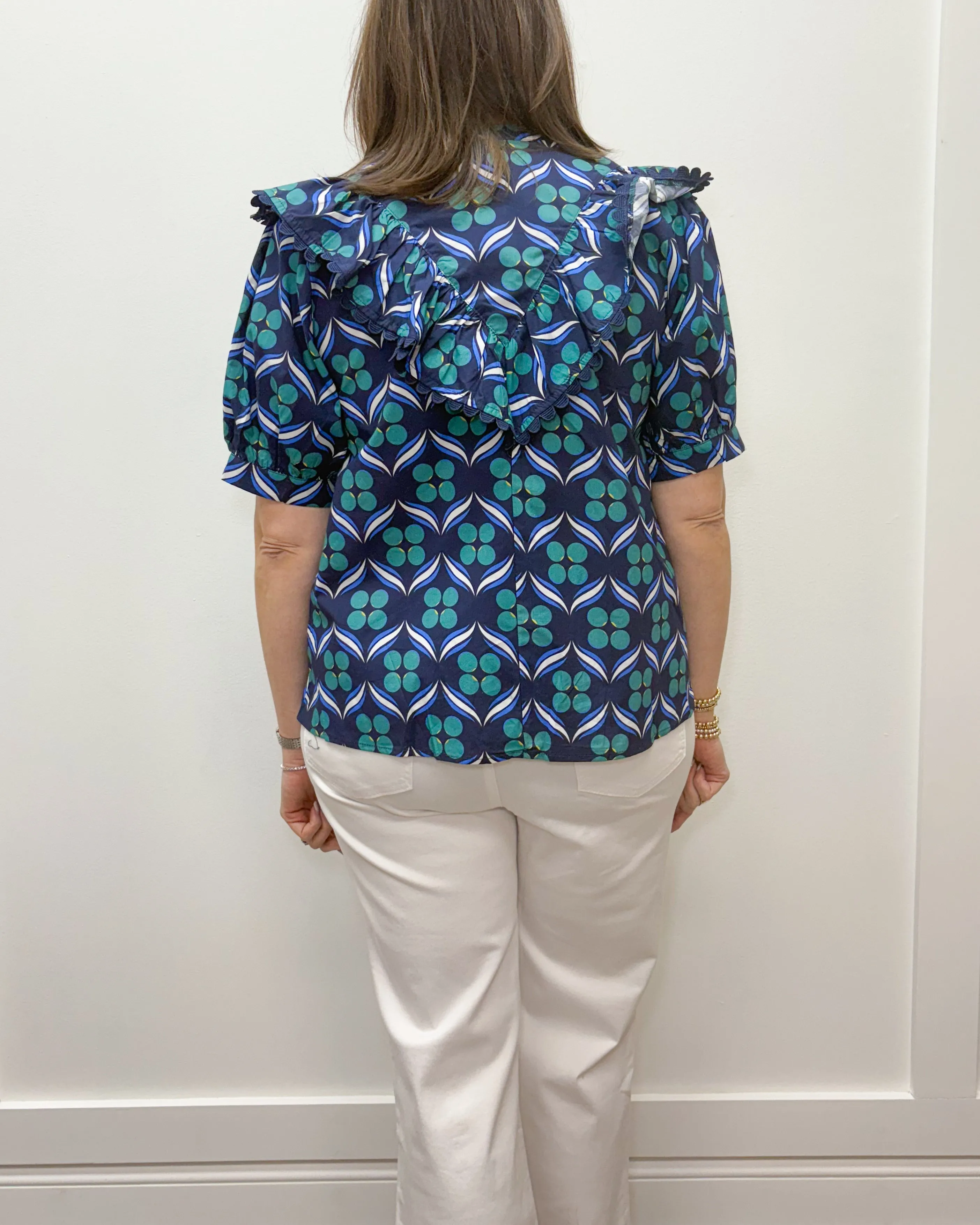 Mallory Top - Navy w/ Scalloped Trim