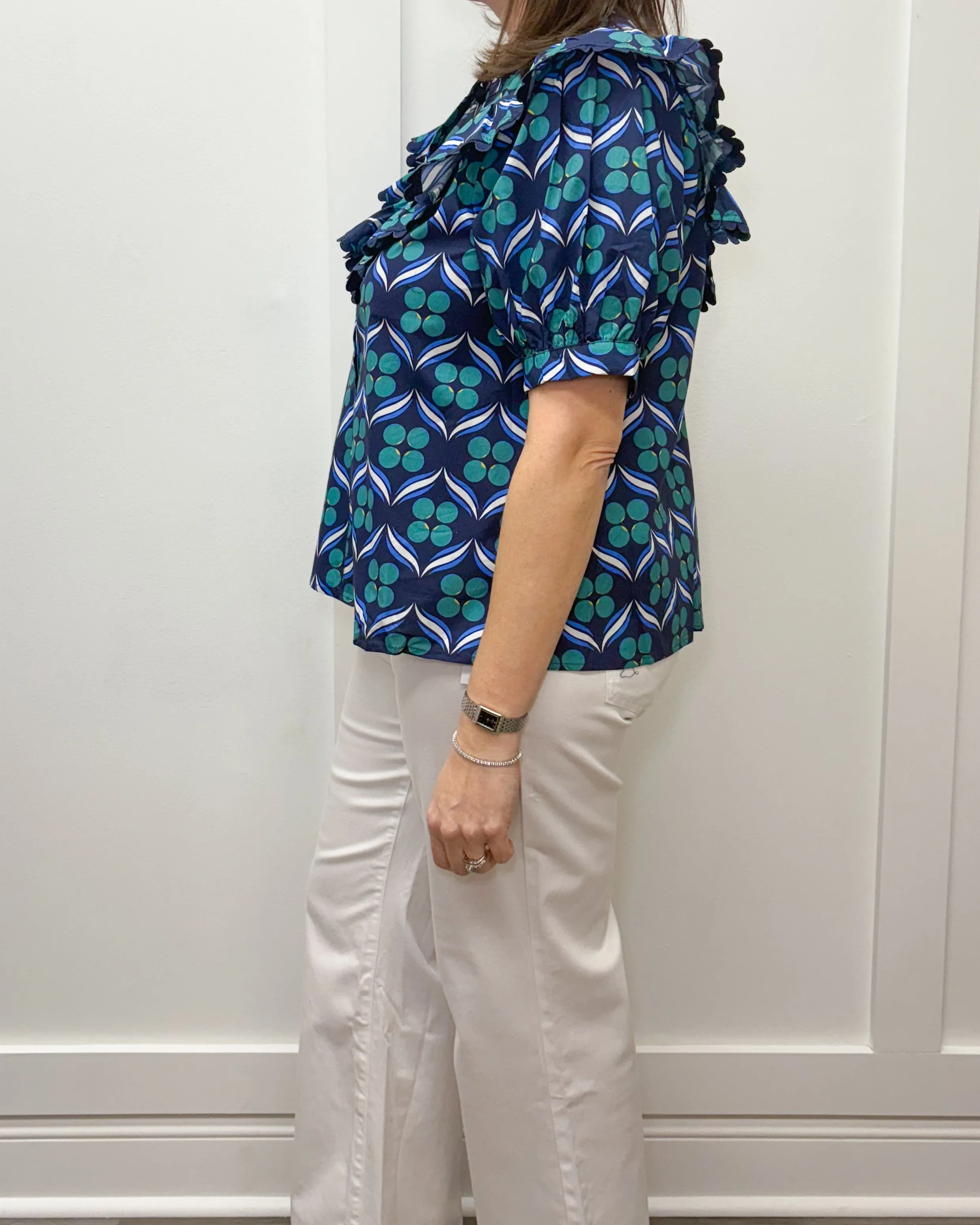 Mallory Top - Navy w/ Scalloped Trim