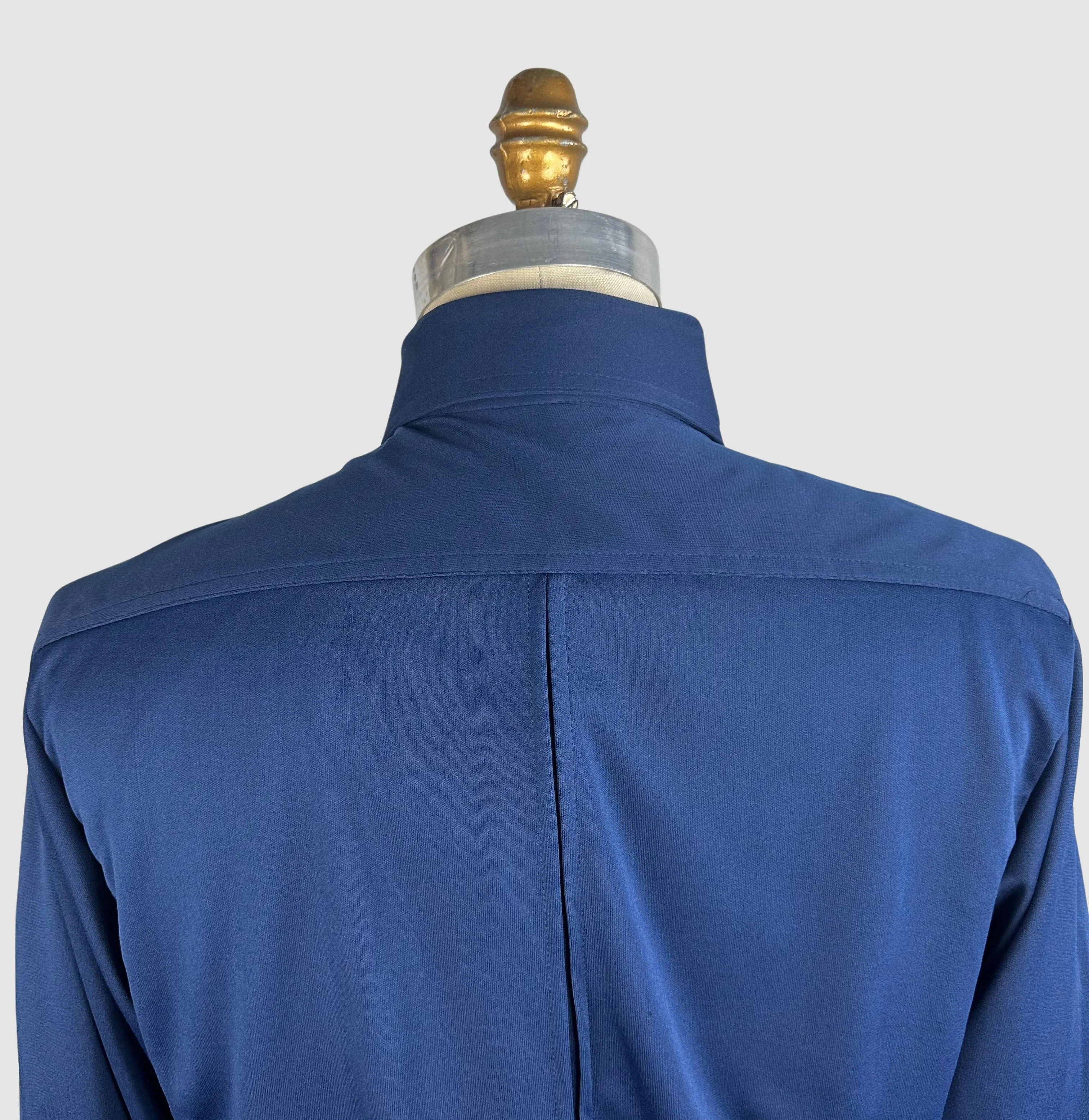 MARTINI 70s Deadstock Blue Polyester Disco Shirt • Medium