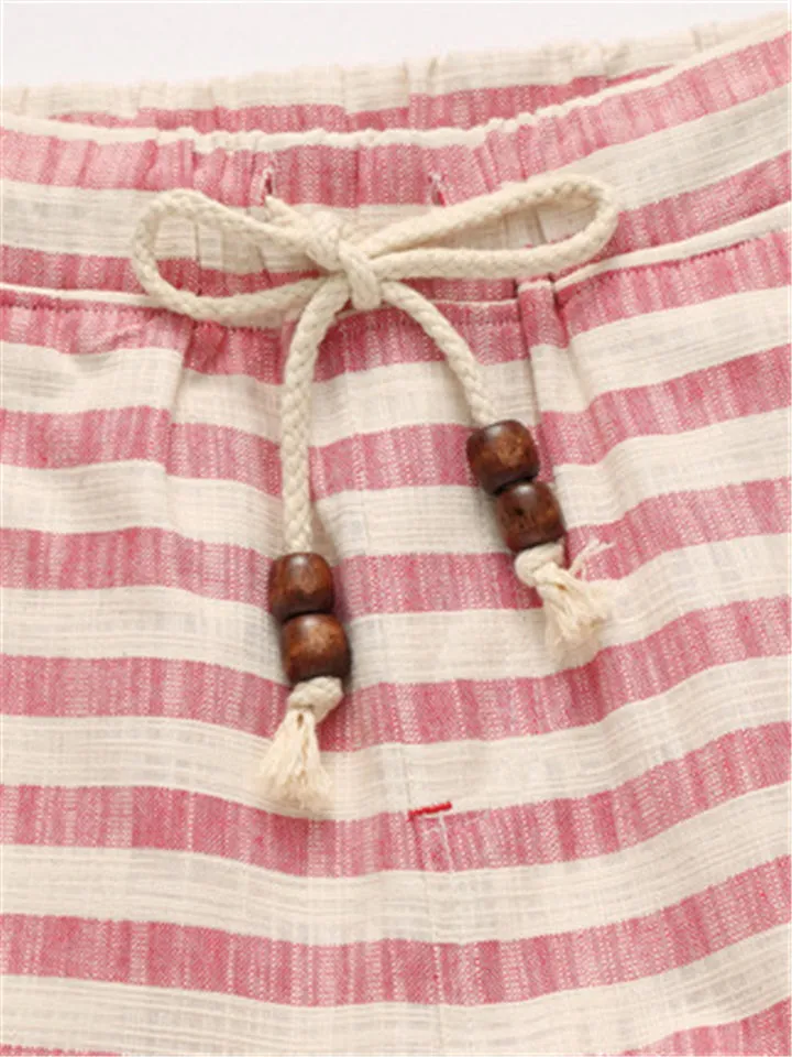 Men Stripe Printed Drawstring Beach Shorts