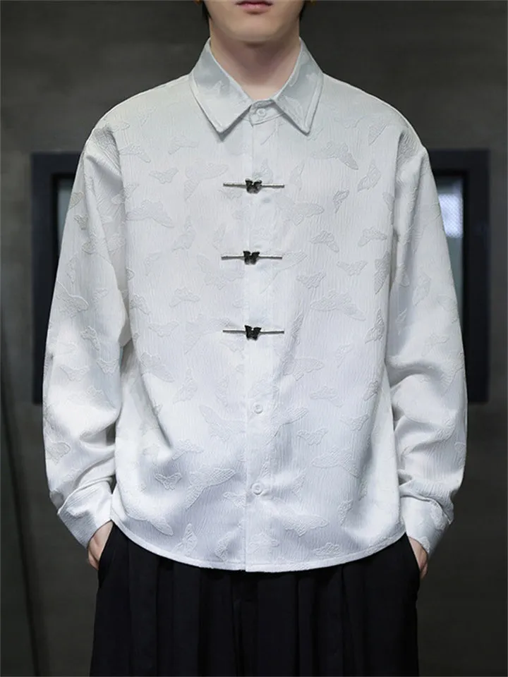 Men's Chinese Style Butterfly Buckle Jacquard Spring Shirt