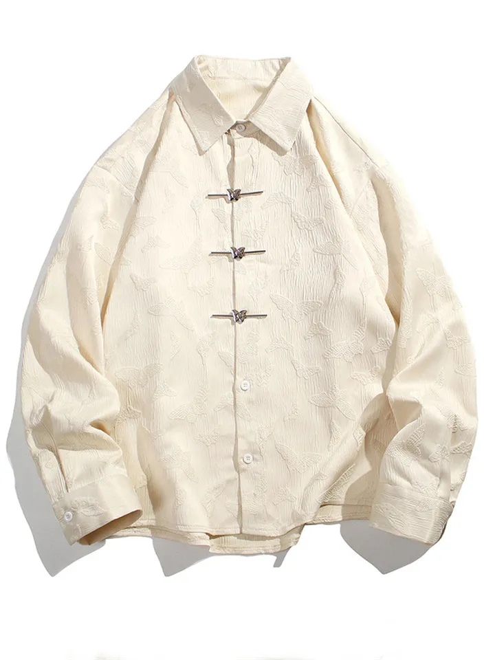 Men's Chinese Style Butterfly Buckle Jacquard Spring Shirt