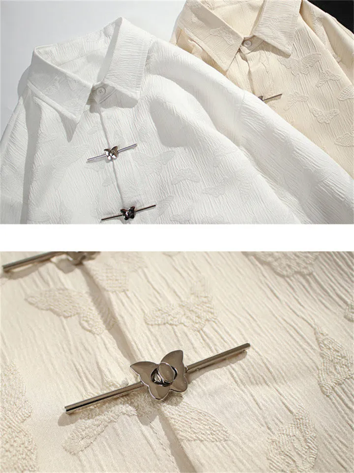 Men's Chinese Style Butterfly Buckle Jacquard Spring Shirt