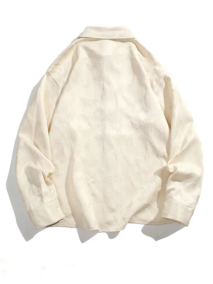 Men's Chinese Style Butterfly Buckle Jacquard Spring Shirt