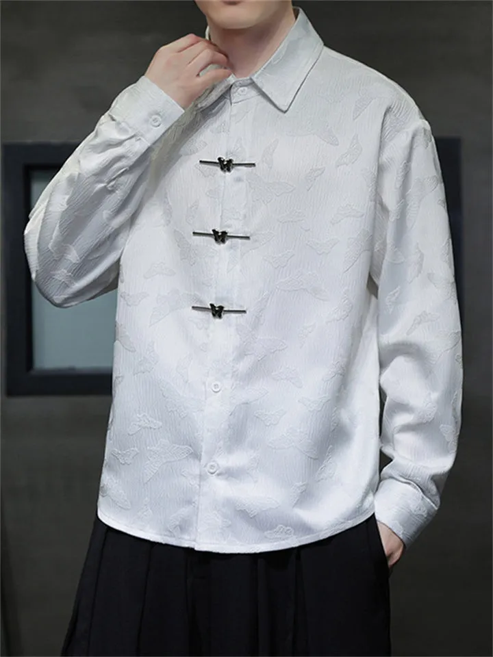 Men's Chinese Style Butterfly Buckle Jacquard Spring Shirt