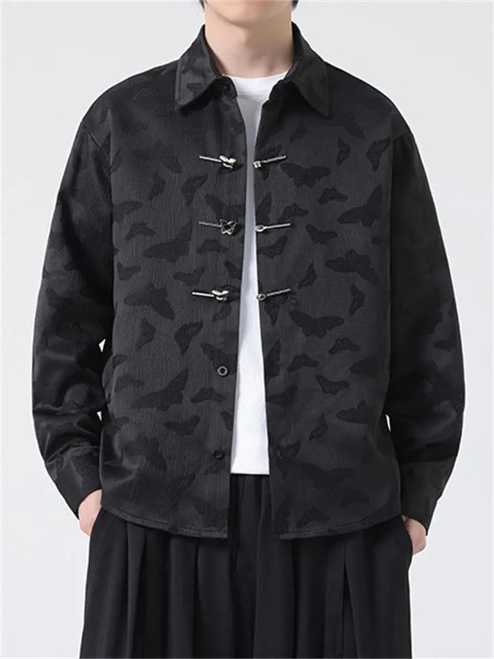 Men's Chinese Style Butterfly Buckle Jacquard Spring Shirt
