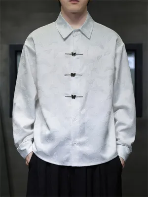 Men's Chinese Style Butterfly Buckle Jacquard Spring Shirt