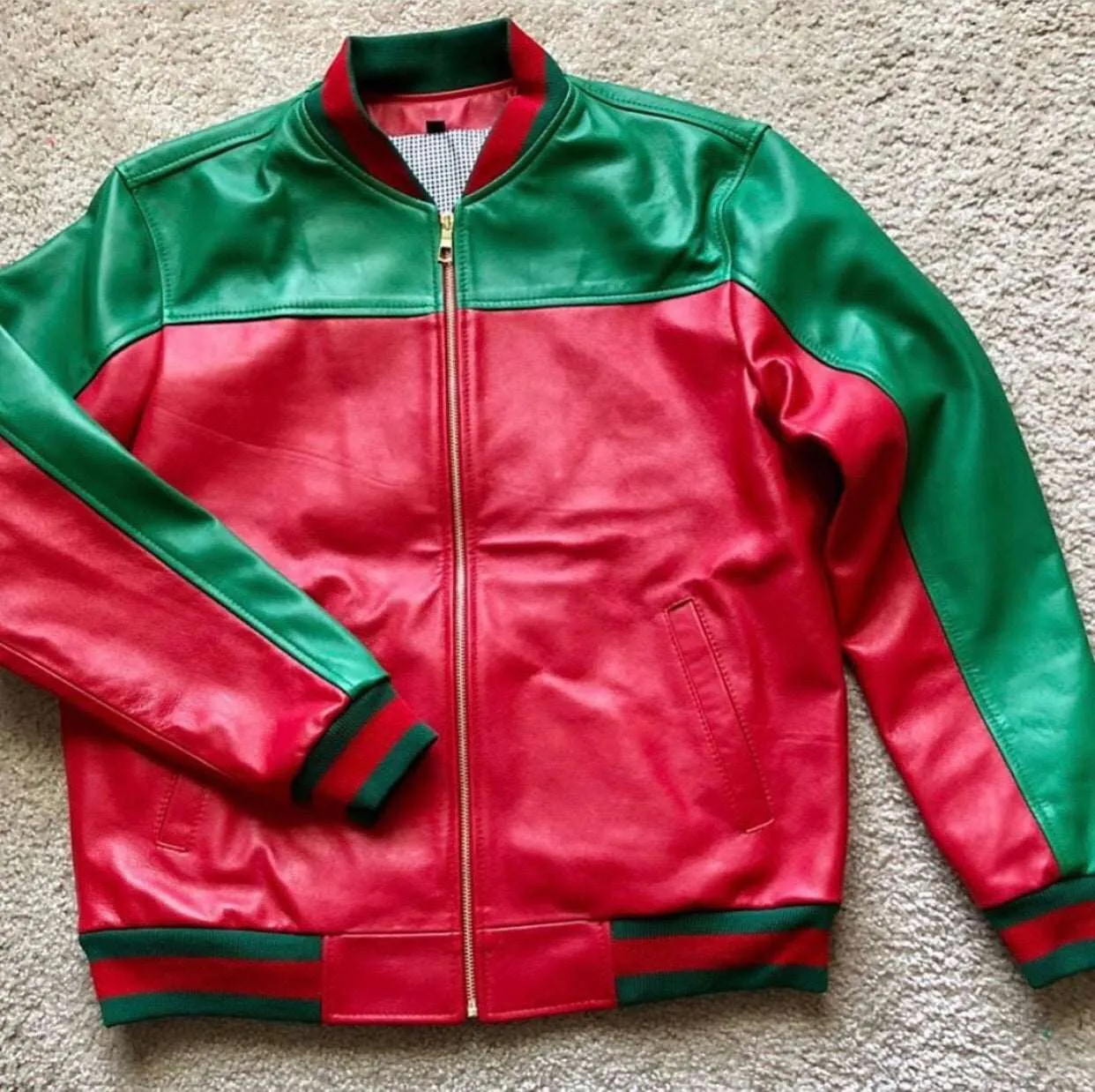 Men's Custom Made Lambskin Leather Jacket with Yoked Design