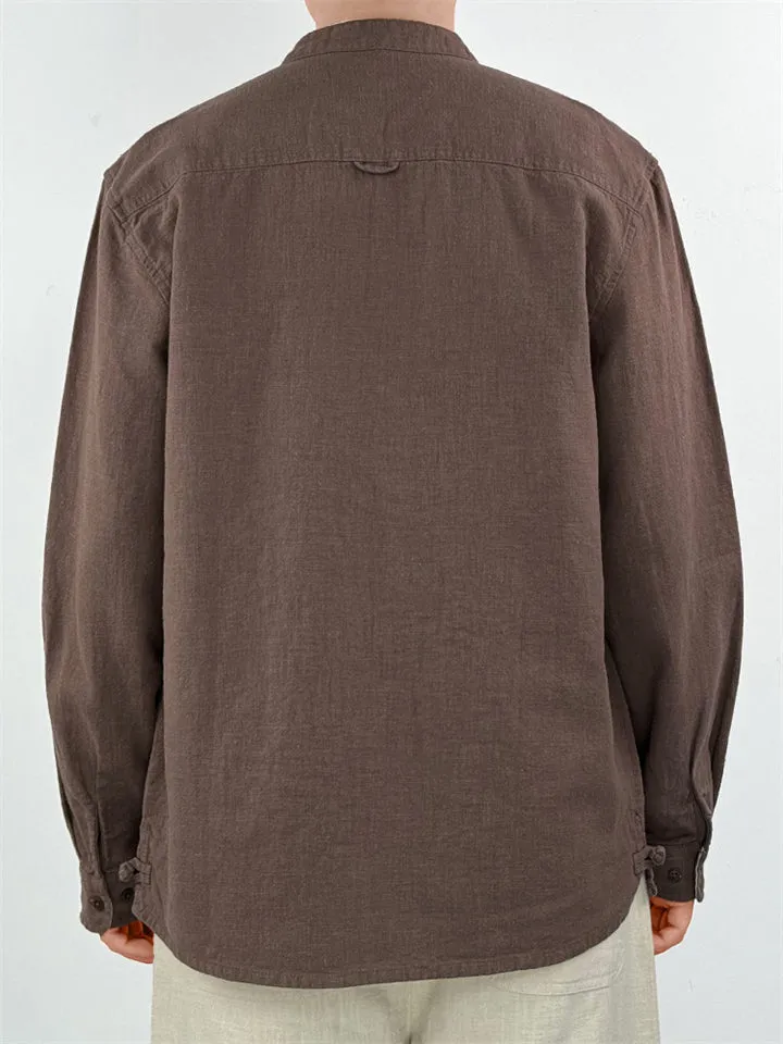 Men's High Quality Solid Color Long Sleeve Stand Up Collar Shirt