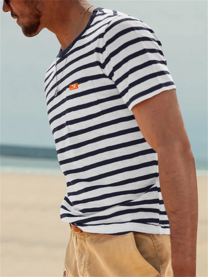Men's Leisure Round Neck Stripe T-shirts