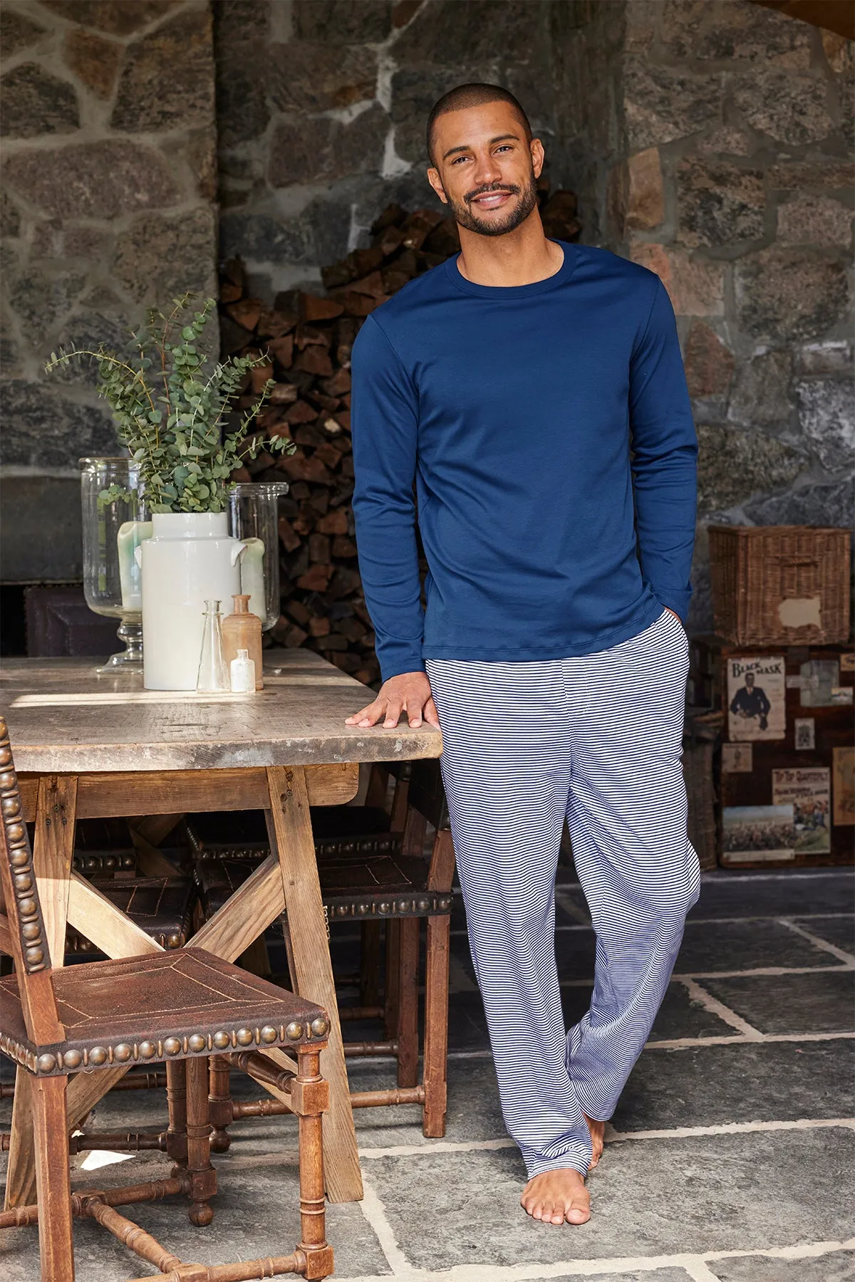 Men's Pima Sleep Long-Long Set in True Navy