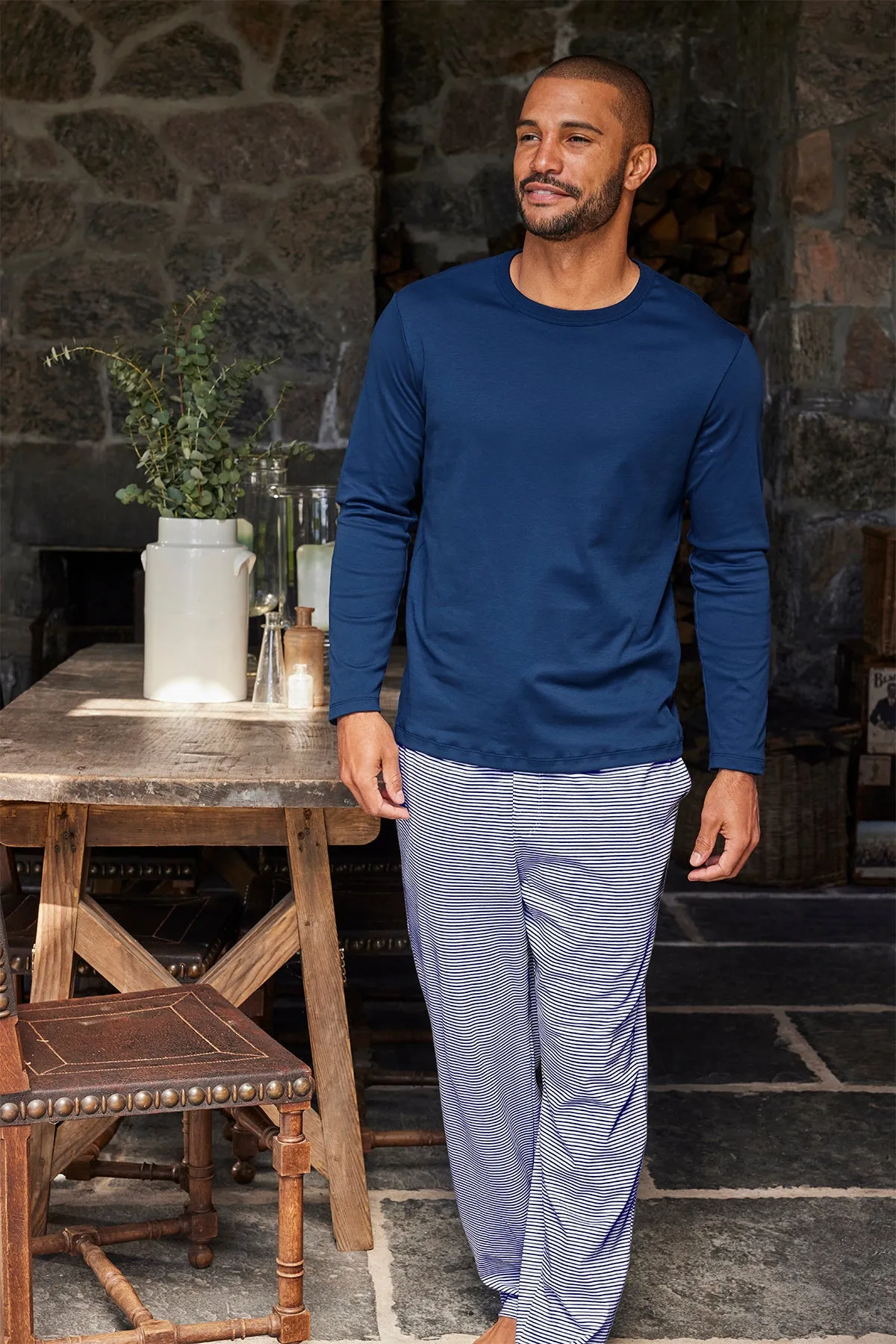 Men's Pima Sleep Long-Long Set in True Navy