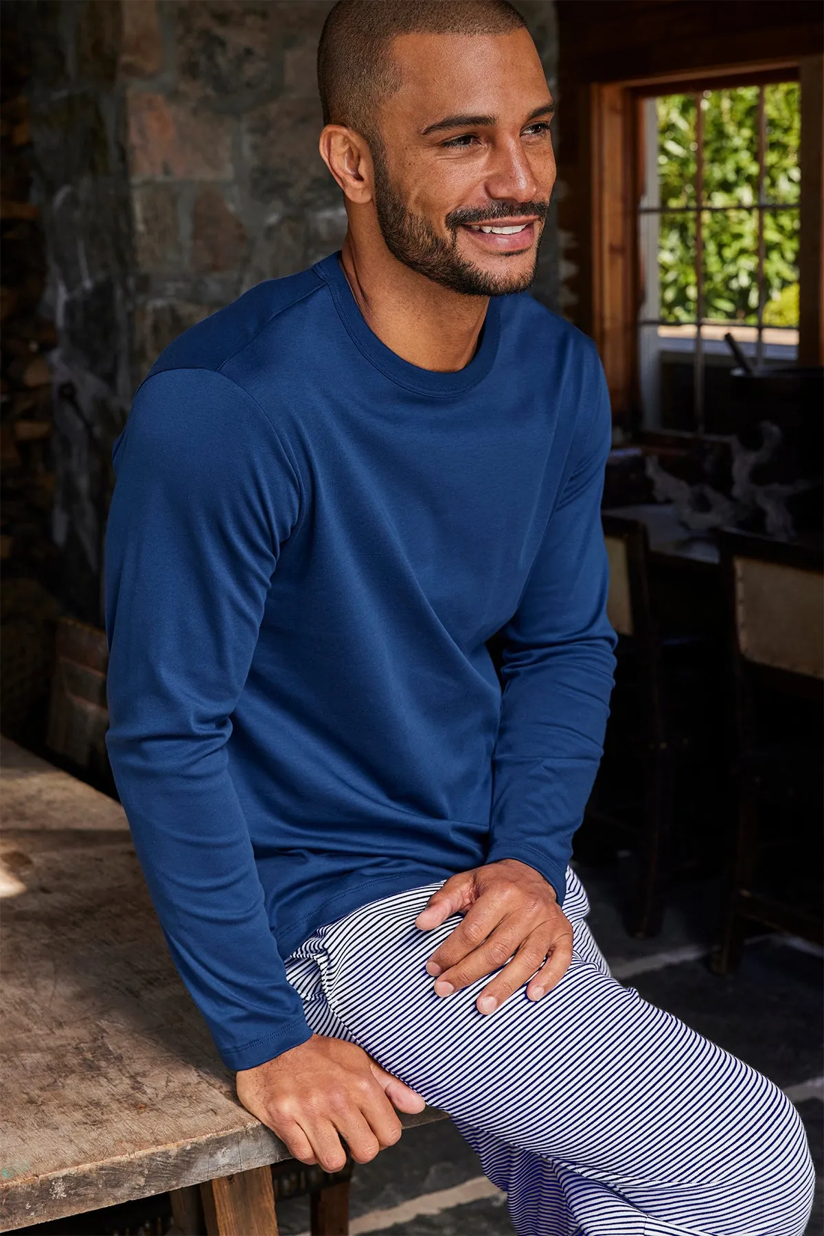 Men's Pima Sleep Long-Long Set in True Navy
