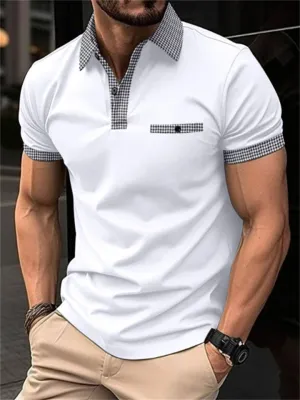 Men's Plaid Lapel Collar Sports Polo Shirt for Vacation