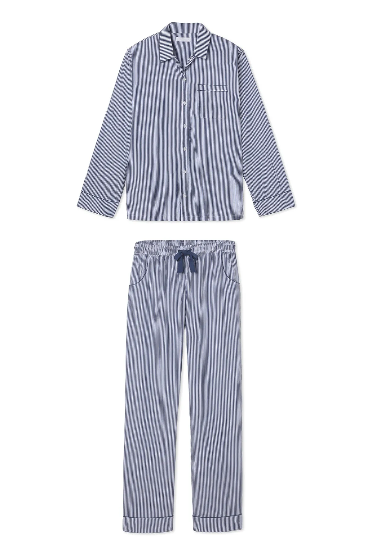 Men's Poplin Pajama Set in Navy Stripe