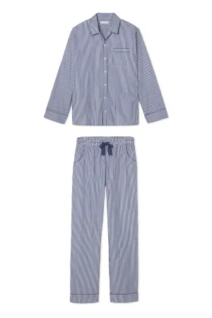 Men's Poplin Pajama Set in Navy Stripe