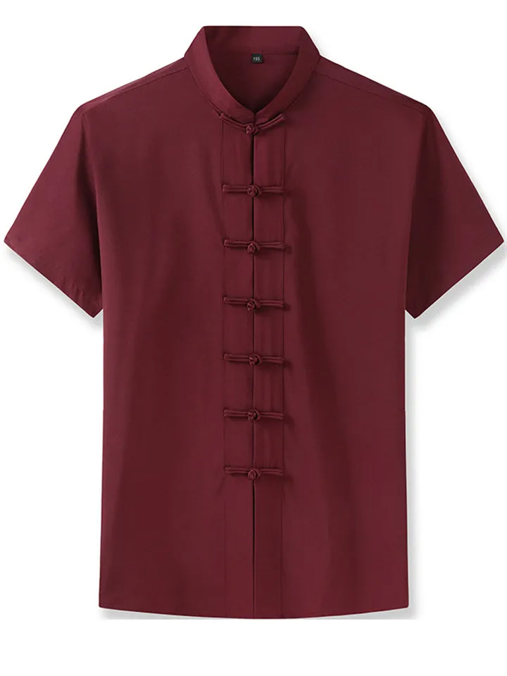 Men's Retro Solid Color Short Sleeve Tang Suit Shirt