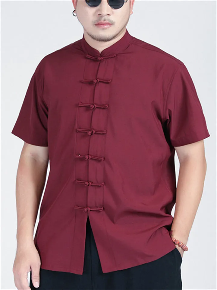 Men's Retro Solid Color Short Sleeve Tang Suit Shirt