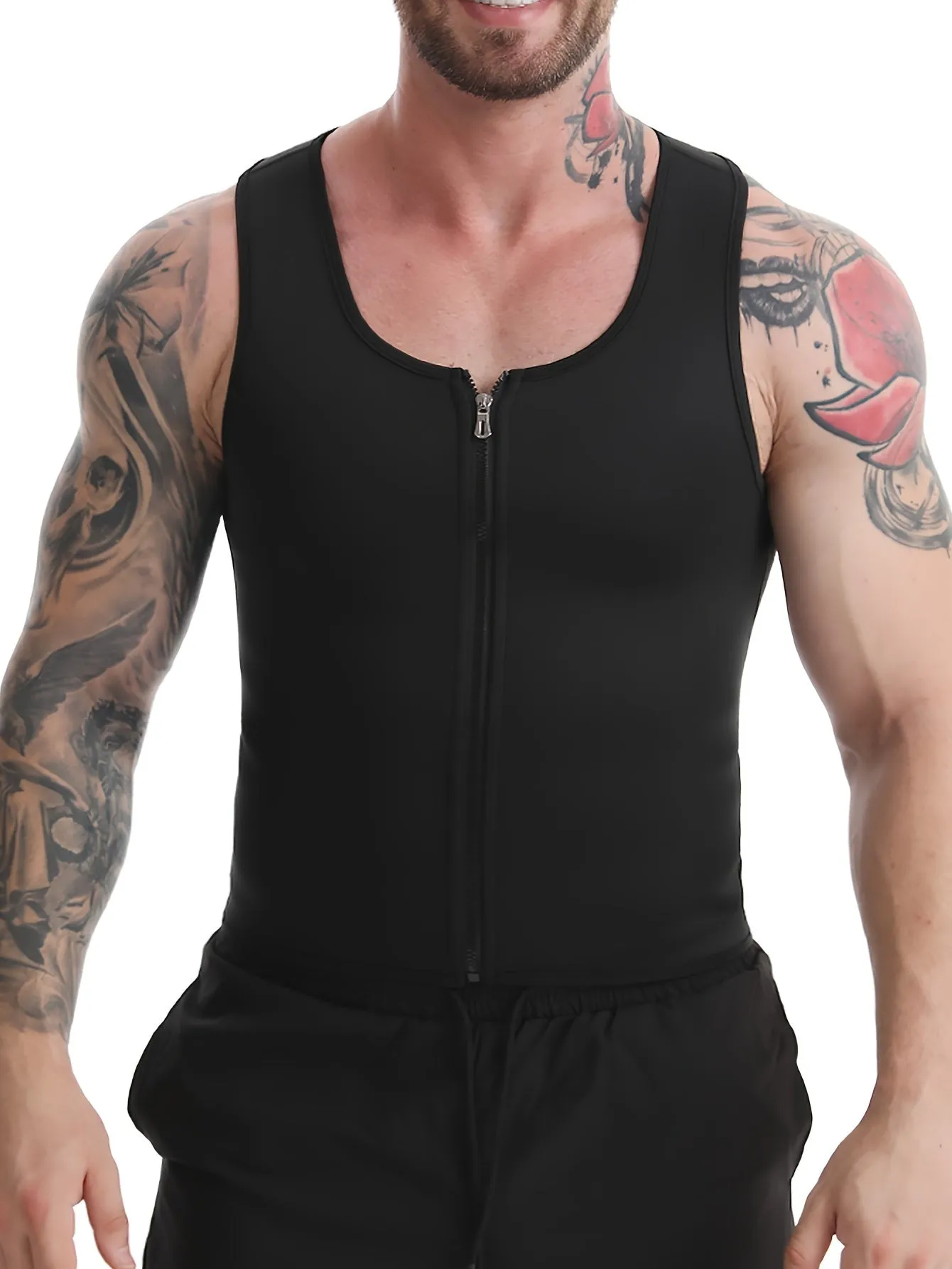 Men's Slim Fit Sweat Vest Tank Top Shirt - Shirts for Sports and Fitness - Zip-Up Body Shaping Workout Apparel for Gym, Running, and Sauna Training with Moisture-Wicking Fabric and Breathable Design