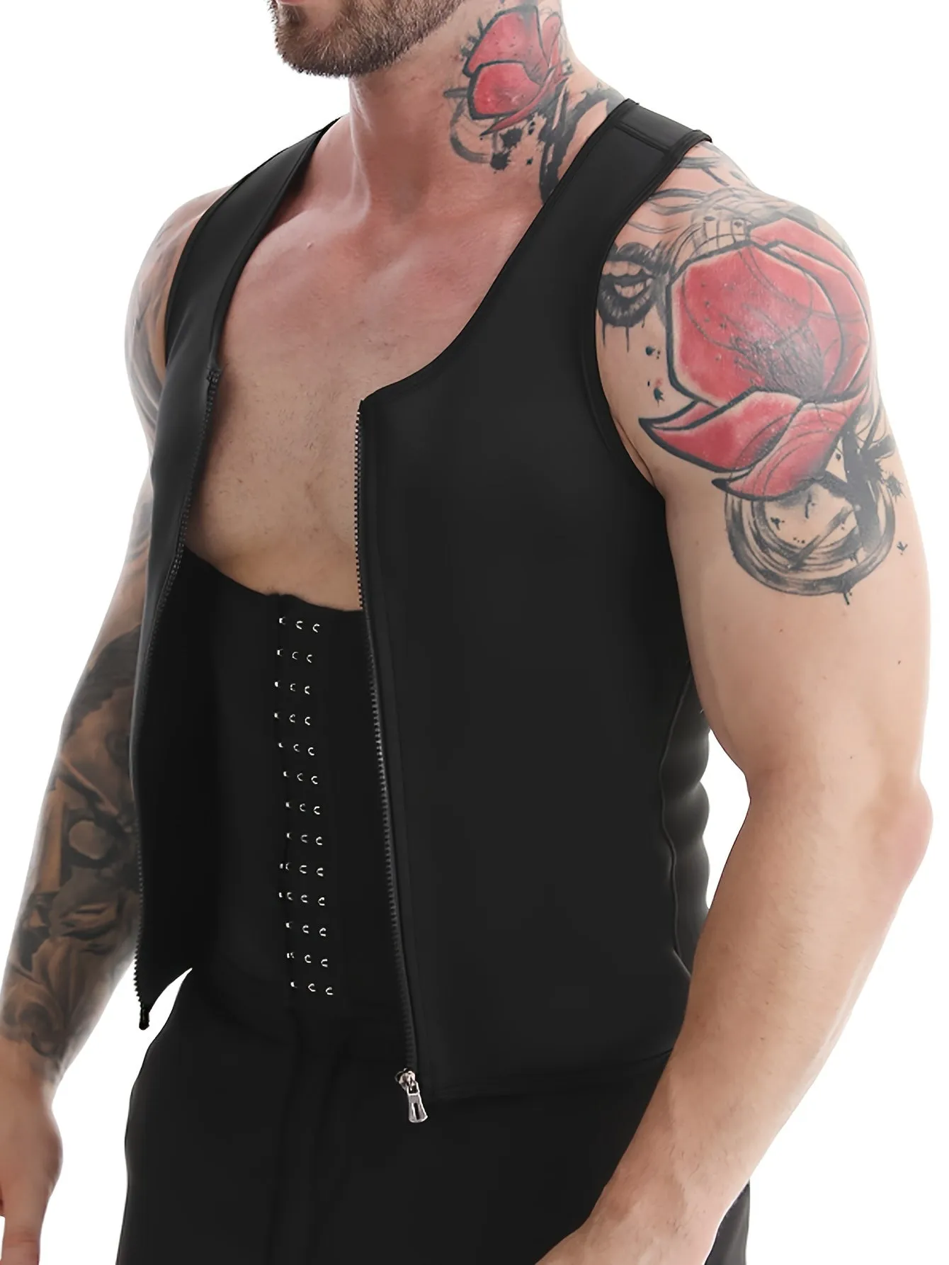 Men's Slim Fit Sweat Vest Tank Top Shirt - Shirts for Sports and Fitness - Zip-Up Body Shaping Workout Apparel for Gym, Running, and Sauna Training with Moisture-Wicking Fabric and Breathable Design
